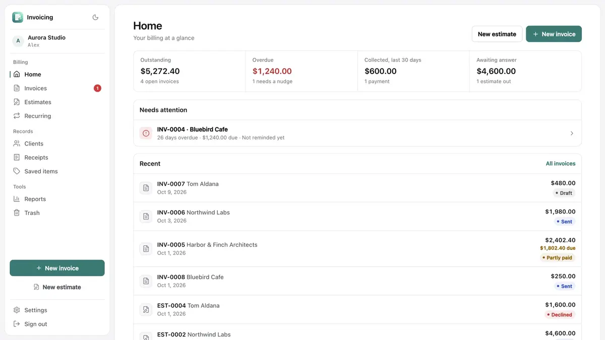 Invoicing screenshot