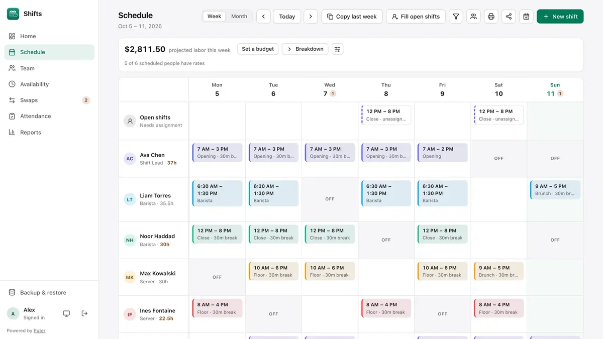 Shifts screenshot