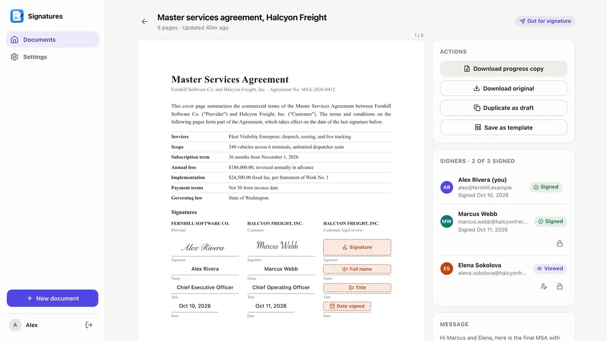 Signatures screenshot