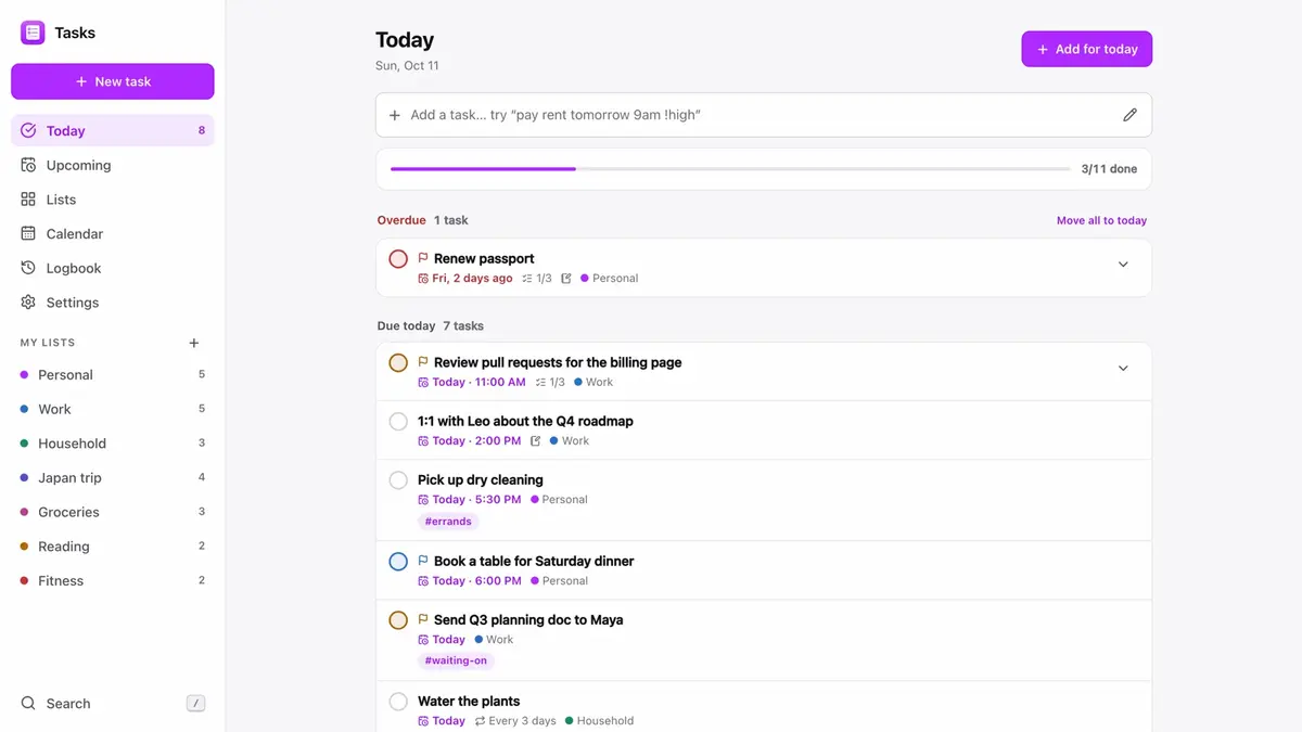 Tasks screenshot